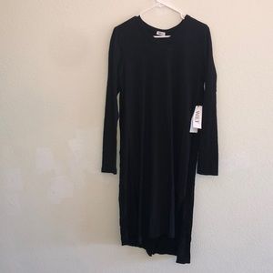 WILT new black dress mixed pleat back slit slanted hem long sleeve